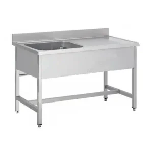 Plonge soudée sur pieds carrés sans étagère inox ferritique 1 bac à gauche P 600 mm