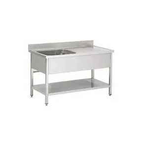 Plonge soudée sur pieds carrés avec étagère inox ferritique 1 bac à gauche P 600 mm