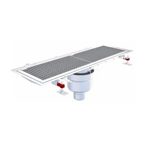 Caniveau Epur inox complet sol souple caillebotis 300×1000 verticale DN110 telescopique