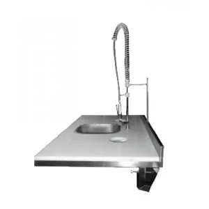 Combiné de préparation 1500 x 600 avec bac de rinçage ø 450 et TVO, accrochage sur l&rsquo;arrière, pour étals neutres