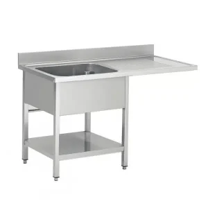Plonge démontable adossée, en acier inoxydable, avec étagère, 1 bac, L 1400 x P 700 x H 950 mm