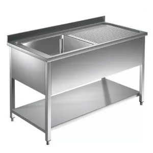 Plonge démontable adossée, en acier inoxydable, avec étagère, égouttoir et 1 bac, L 1000 x P 700 x H 950 mm