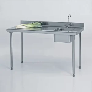 Table du chef TS 15N soudée avec robinet à dosseret largeur 700 mm bac à droite L 400 x P 400 x H 250 mm