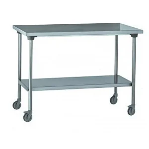 Table inox TS 15N démontable sur roues centrale + étagère pieds ronds largeur 700 mm