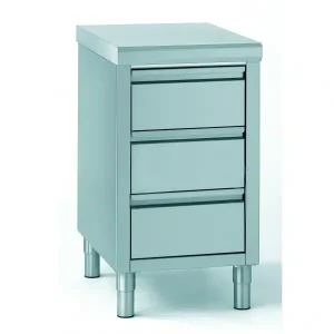 Meuble 3 tiroirs avec bac GN 1/1 100 mm, inox + 1 tirette