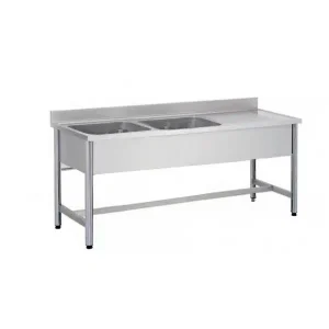 Plonge démontable sur pieds ronds sans étagère inox ferritique 2 bacs à gauche dimension bac: L 400 x P 400 x H 250 mm