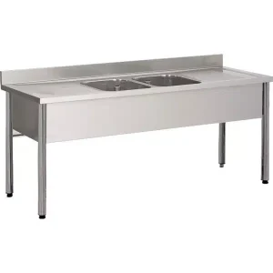 Plonge démontable sur pieds ronds sans étagère inox AISI 304 2 bacs 2 égouttoirs P 700 mm