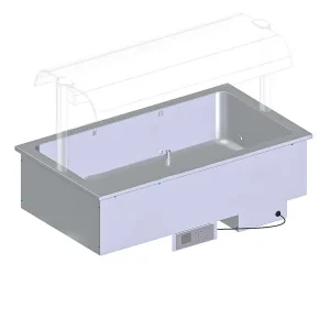 Bain-marie DROP-IN 3 x GN1/1 panneau de commande à distance – avec découpes pour portique en verre avec double support rond