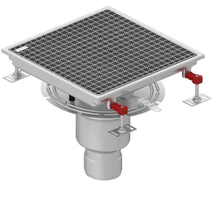 Caniveau Eskis HygieneFirst avec grilles inox 500 x 470 mm sortie verticale centrée Ø 110 mm