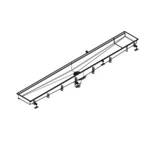 Caniveau H-FIRST avec grille caillebotis inox 304 3070 x 400 mm sortie verticale centrée DN110 sur mesure