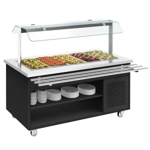 Chariot de buffet froid noir 5 x GN1/1 L 1900 x P 1100 x H 1485 mm avec trémie pour plateaux