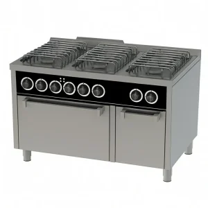 Fourneau à gaz basic 6 feux série 750 avec four électrique GN 2/1 et un placard neutre -Performance Fiable pour vos Cuisines Professionnelles