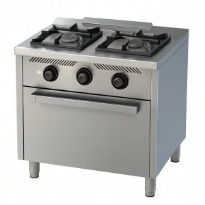 Fourneau à gaz classique 2 feux série 600, avec four à gaz GN 1/1 – Idéal pour les Chefs à Domicile