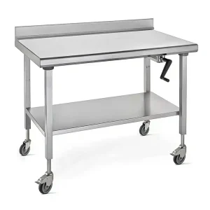 Plan de travail avec étagère sur roues à dosseret acier inoxydable hauteur réglable
