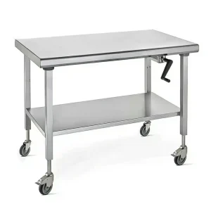 Plan de travail central sur roues avec étagère acier inoxydable hauteur réglable