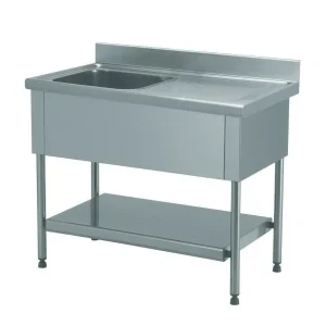 Plonge démontable avec étagère adossée 1 bac à gauche 1 égouttoir à droite L 1200 x l 700 x H 900 mm