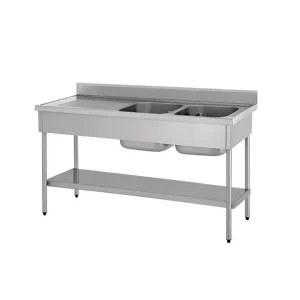 Plonge démontable avec étagère adossée 2 bacs à droite 1 égouttoir à gauche L 1800 x l 700 x H 900 mm