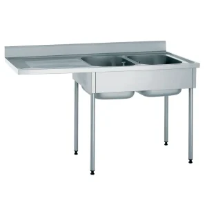 Plonge démontable pour machine à laver avec dosseret 2 bacs égouttoir à gauche largeur 700 mm