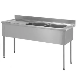 Plonge démontable sans étagère adossée 2 bacs à droite 1 égouttoir à gauche L 1800 x l 600 x H 900 mm