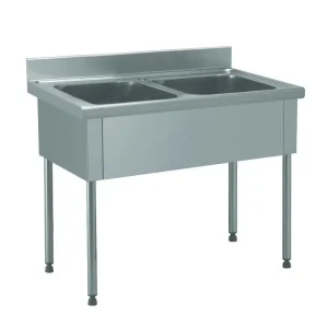 Plonge à batterie acier inoxydable adossée 2 bacs L 1800 x l 700 x H 900 mm