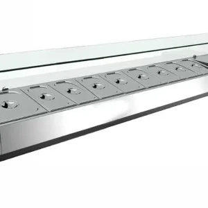 Vitrine réfrigérée, en acier inoxydable, GN 1/3 x 9, -2 +8 °C, L 2000 mm