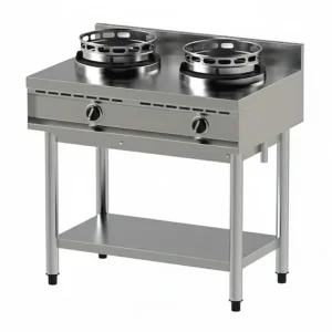 Wok gaz série 600 ECO, 2 brûleurs, 2 x 13 kW, acier inoxydable AISI 304 – La Solution Idéale pour une Cuisine Écologique et Savoureuse