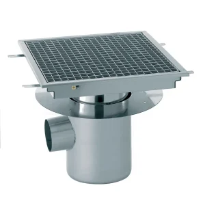 Caniveau avec cuvette monobloc inox 1000 x 500 mm sortie horizontale centrée Ø 100 mm