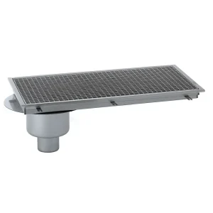 Caniveau avec cuvette monobloc inox 1000 x 250 mm sortie verticale décentrée Ø 100 mm