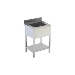 Plonge démontable avec étagère 1 bac acier inox AISI 304 10/10 – L 600 x P 600 x H 850/900 mm