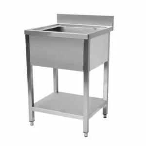 Plonge démontable avec éragère, inox, adossée, 1 bac, sans égouttoir, L 600 x P 700 mm