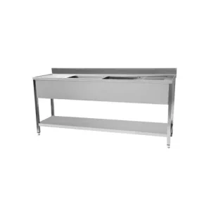 Plonge démontable en inox avec étagère, dosseret, 2 bacs, 2 égouttoirs L 2000 x P 700 mm
