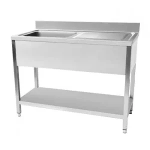 Plonge démontable en inox avec étagère, dosseret et egouttoir, 1 bac, L 1200 x P 700 mm
