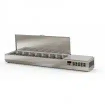 Présentoir à ingrédients, couvercle inox, 396 L, 8 bacs GN 1/3