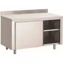 Table armoire adossée portes coulissantes inox AISI 304, L 2000 x P 700 x H 750 mm, sur mesure