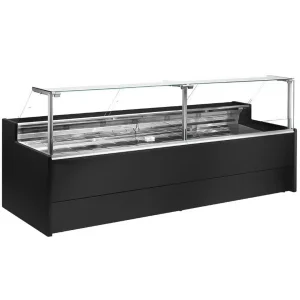 Vitrine réfrigérée positive ventilée à vitre droite 90° sur pistons avec réserve L 1500 mm